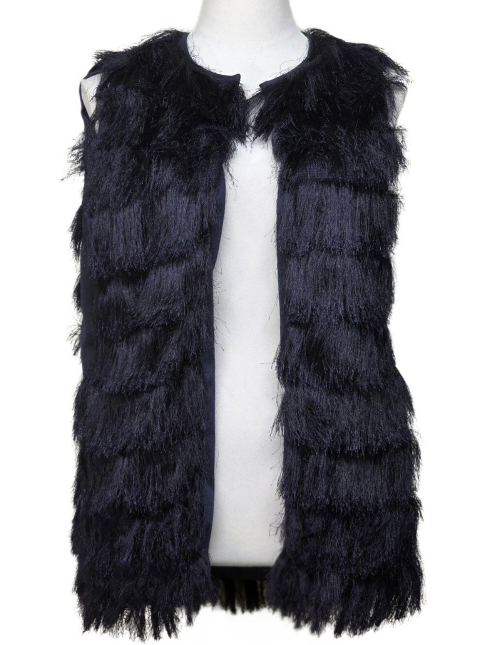 Eva Franco Navy Blue Faux-Fur Fringe Vest